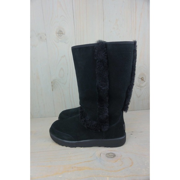 UGG SUNDANCE WATERPROOF 1017511 BLACK SHEARLING TRIM WOMENS BOOTS US 11 nib - Picture 3 of 6